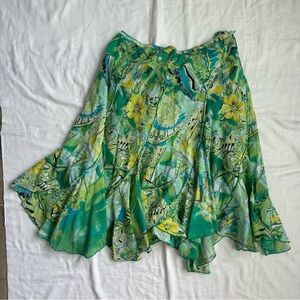 Bila Handkerchief Hem Floral Green Cotton Women's Skirt